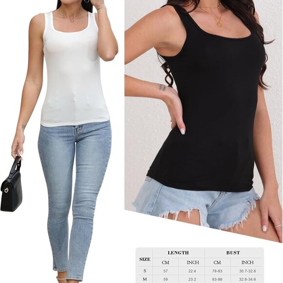 Brand New Women's Square Neck Tank Tops - 5 Pack, Multiple Colors, Various Sizes - Picture 5 of 6